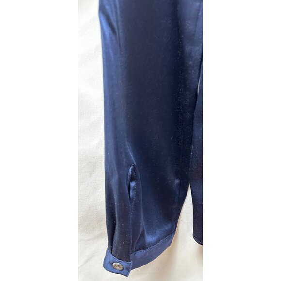 Theory Bianca Blouse Womens Small Navy Blue 94% Silk Quiet Luxury Pleated Front - Picture 7 of 7